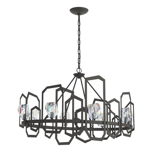 Hubbardton Forge Gatsby Eight Light Chandelier featuring a modern lighting design with eight elegant light fixtures and a sleek metal frame.