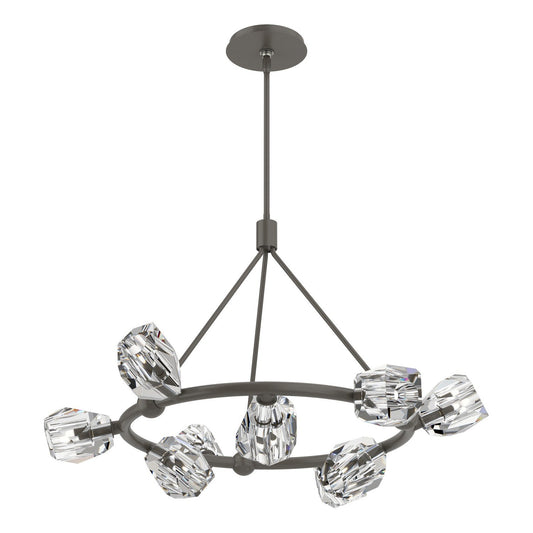 Hubbardton Forge Gatsby Nine Light Pendant chandelier with modern lighting design, featuring nine elegant glass shades and a sleek metal frame.