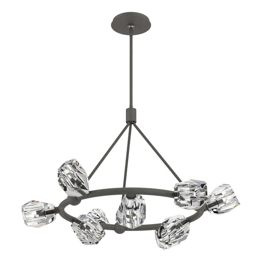 Hubbardton Forge Gatsby Nine Light Pendant chandelier with nine glass shades and a sleek, modern lighting design.