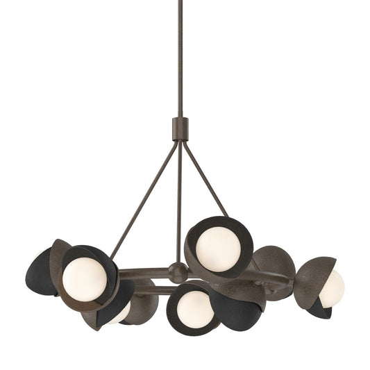 Hubbardton Forge Brooklyn Nine light pendant chandelier with nine glass shades and modern lighting design.