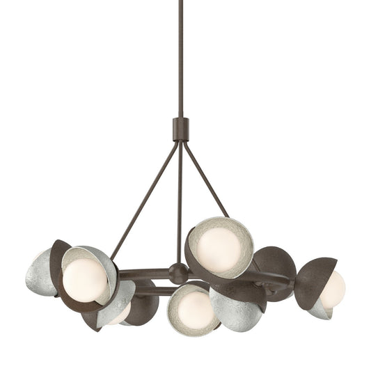 Hubbardton Forge Brooklyn Nine Light Pendant chandelier with nine glass shades and modern lighting design.