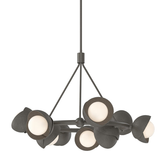 Hubbardton Forge Brooklyn Nine Light Pendant chandelier with nine glass shades and modern lighting design.
