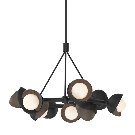 Hubbardton Forge Brooklyn Nine light pendant chandelier with nine glass shades, modern lighting design for stylish interiors.