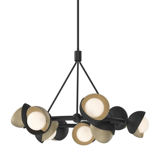 Hubbardton Forge Brooklyn Nine light pendant chandelier with nine glass shades and modern lighting design.