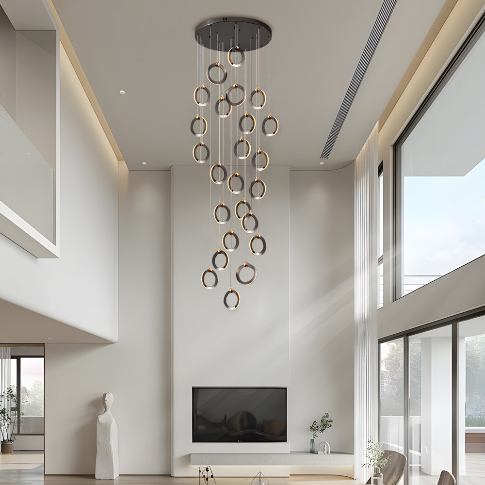 LED Ring Clusters Rotating Staircase Chandelier