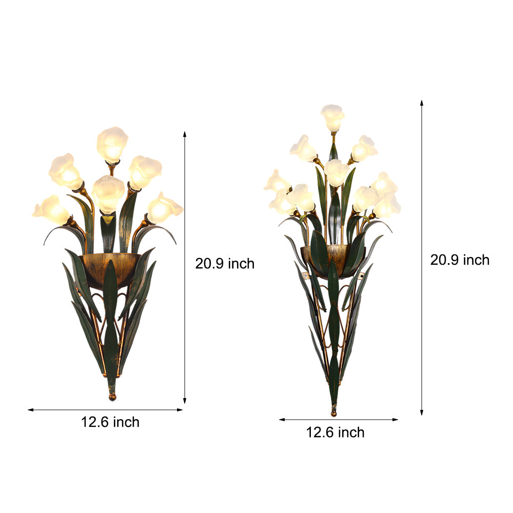 Bouquet Flowers Leaves White Light Pastoral American Style Wall Lamp