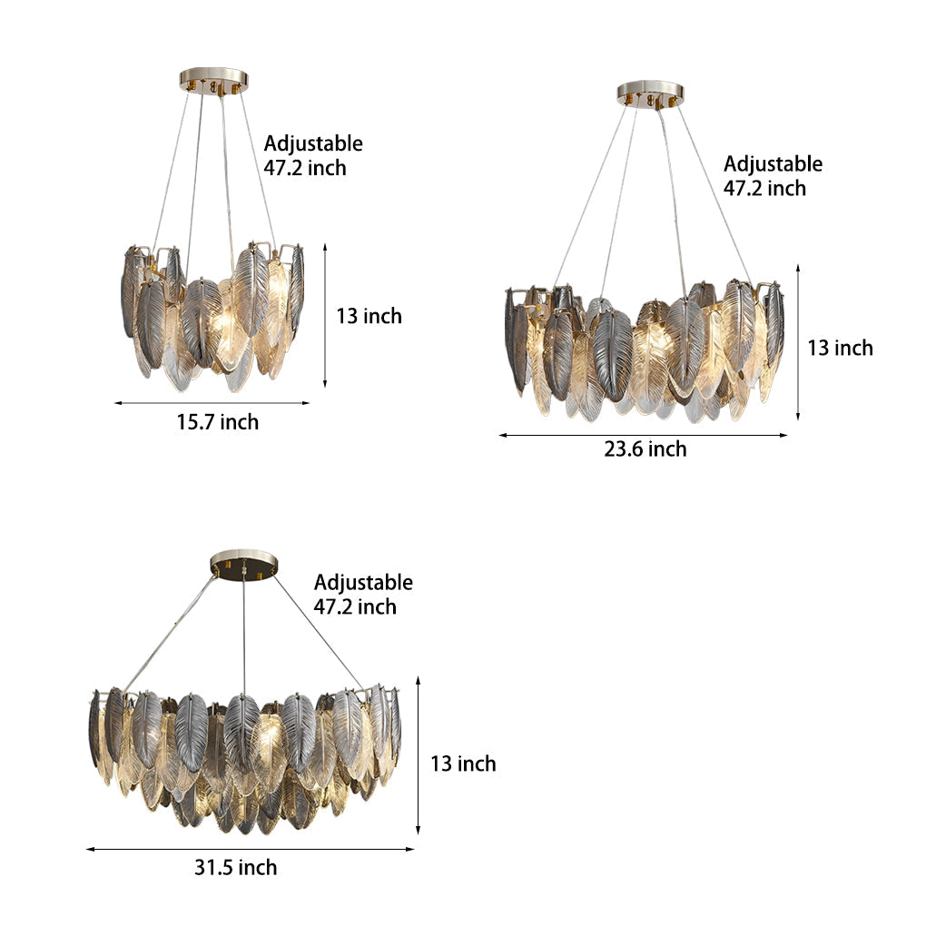 Romantic Creative Feathers Glass Three Step Dimming Modern Chandelier