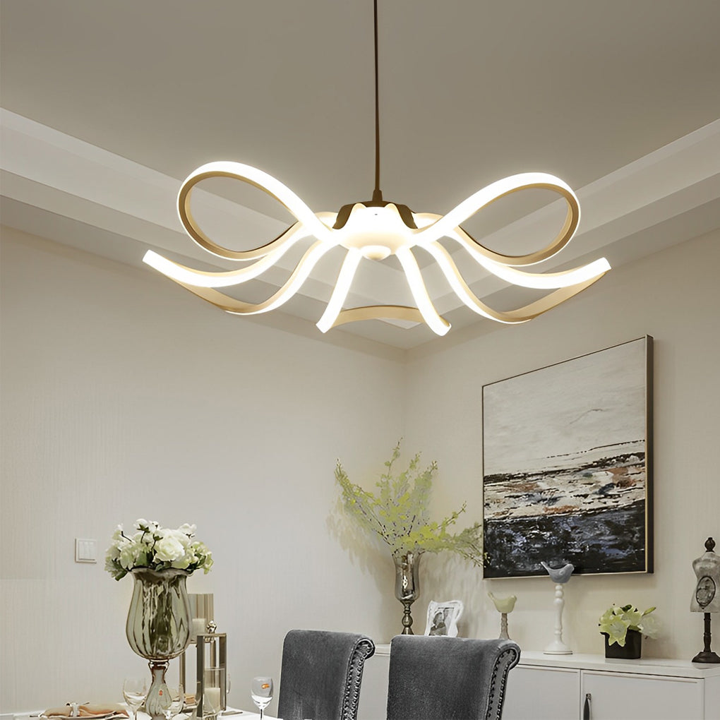 Curves Flower Petals Stepless Dimming White Nordic LED Chandelier