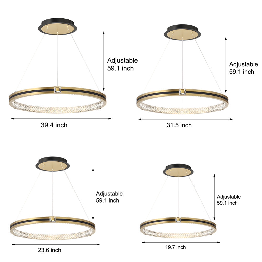 Simple Circles Rings Three Step Dimming Brushed Gold Modern Chandelier