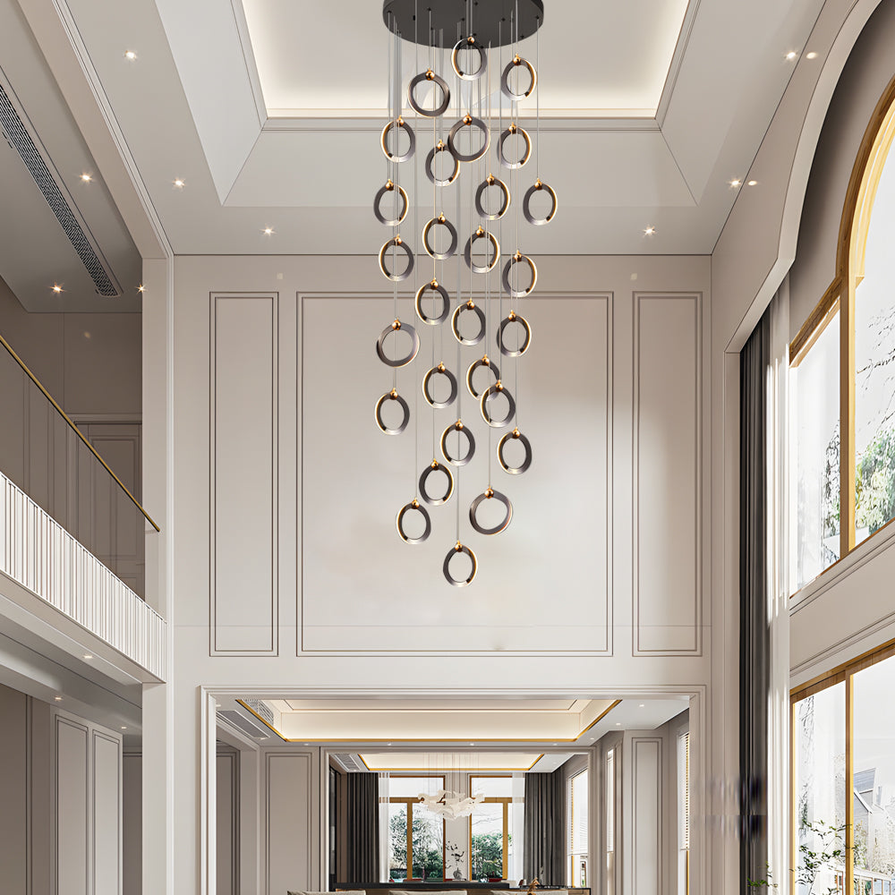 LED Ring Clusters Rotating Staircase Chandelier