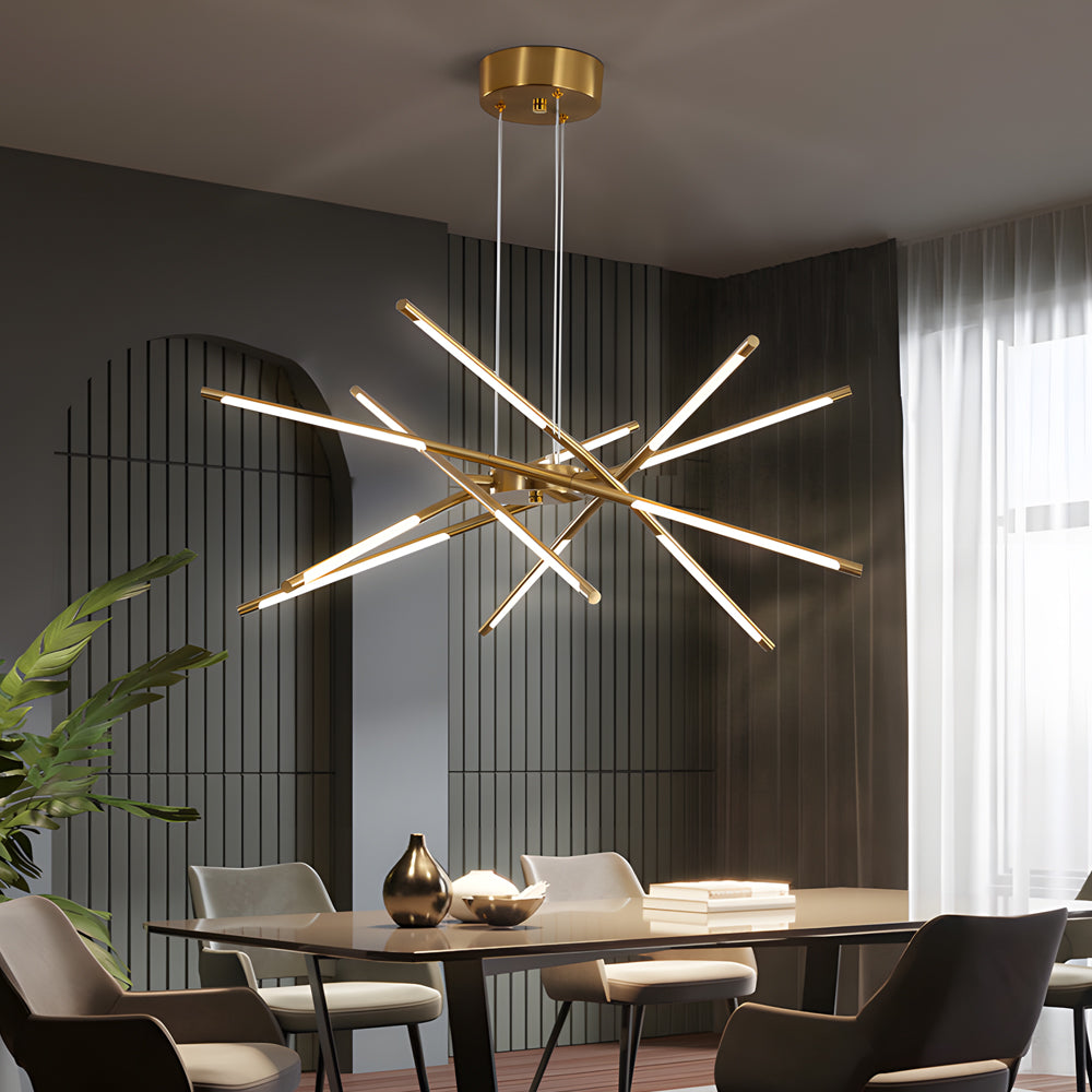 Modern Stepless Dimming Long Strip Sputnik LED Chandelier - Gold/Black+Gold