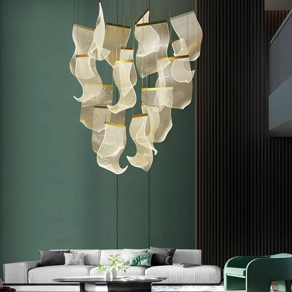 Irregular Curl Acrylic Paper Stepless Dimming LED Nordic Chandelier