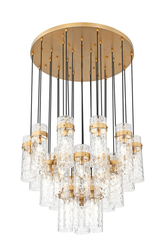 Z-Lite Fontaine 27 Light Chandelier with multiple glass shades and elegant metal frame, ideal for modern lighting design.