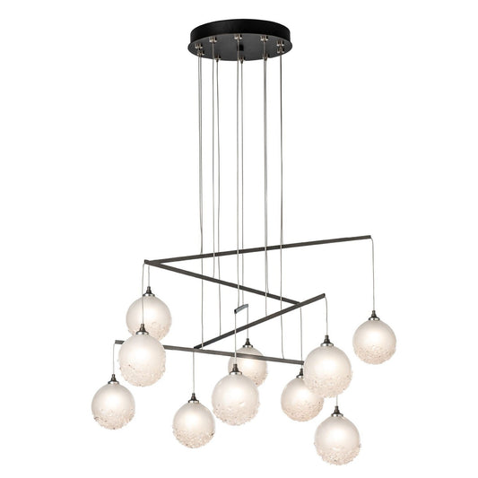 Hubbardton Forge Fritz LED pendant chandelier with modern lighting design and sleek metal finish hanging indoors.