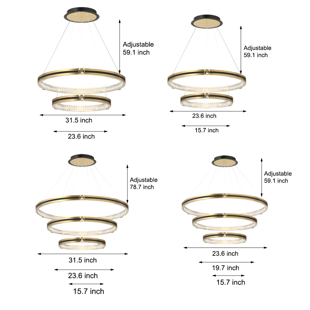 Simple Circles Rings Three Step Dimming Brushed Gold Modern Chandelier