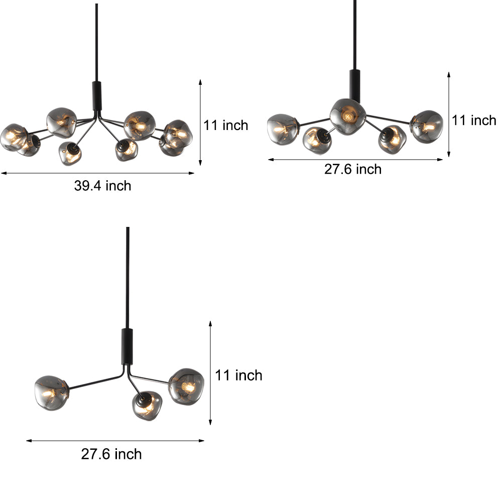 3/5/8-Light Molecule Dimpled Lava Glass Chandelier with Black Metallic Arms