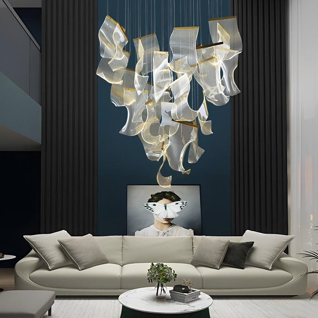 Irregular Curl Acrylic Paper Stepless Dimming LED Nordic Chandelier