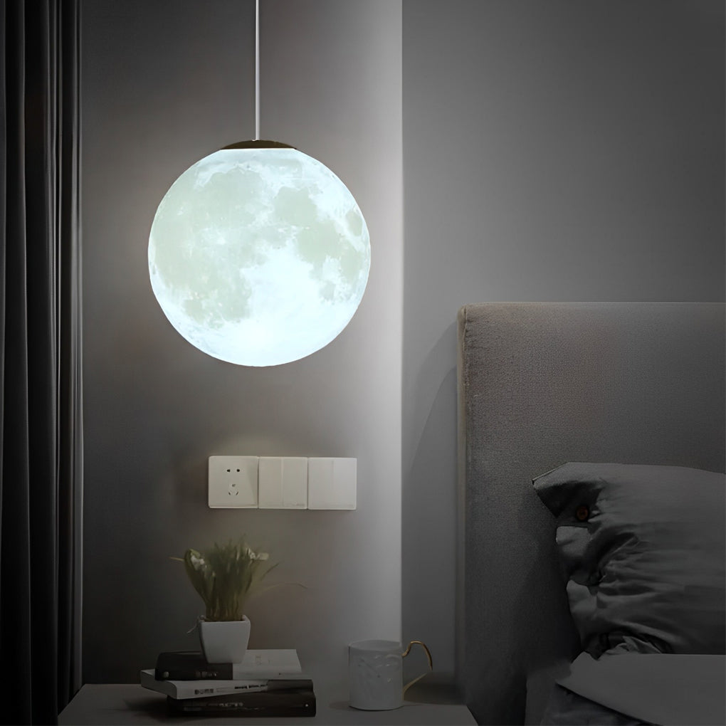 Round Moon Lunar 3D Creativity White Pendant Lamp Hanging Ceiling Lamp