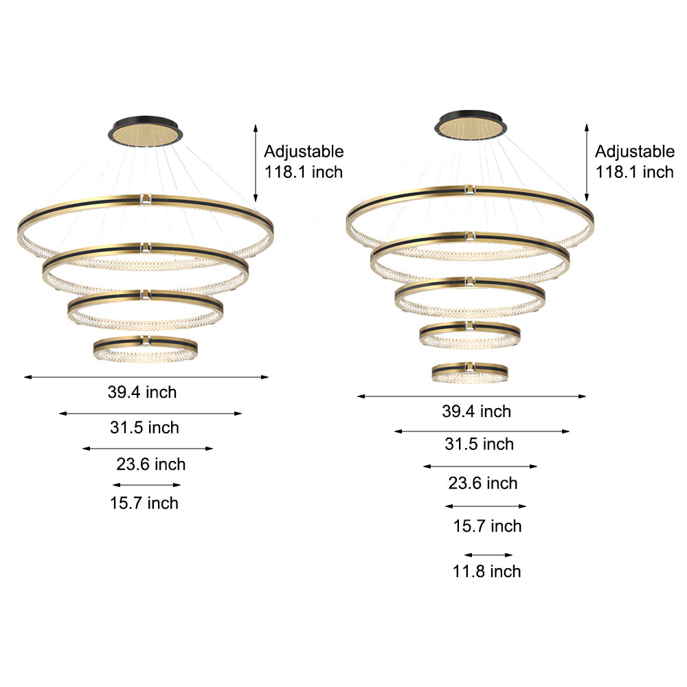 Simple Circles Rings Three Step Dimming Brushed Gold Modern Chandelier