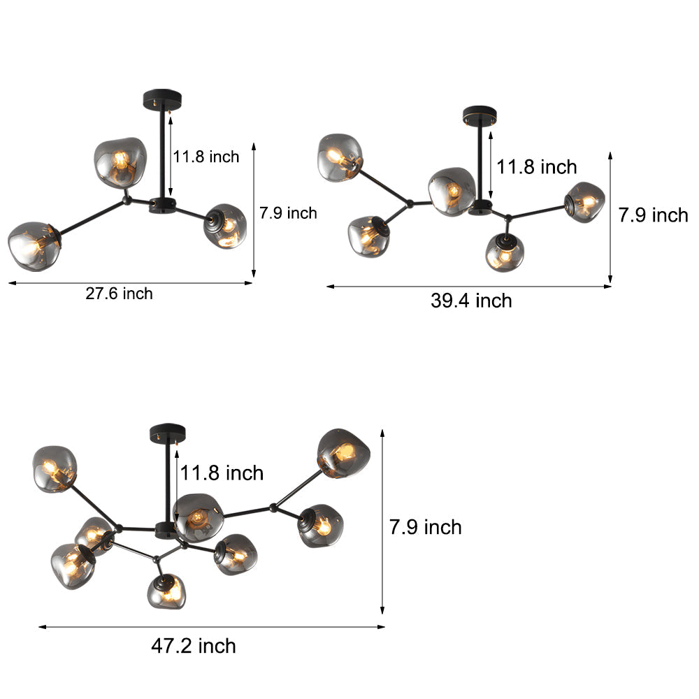 3/5/8-Light Molecule Dimpled Lava Glass Chandelier with Black Metallic Arms