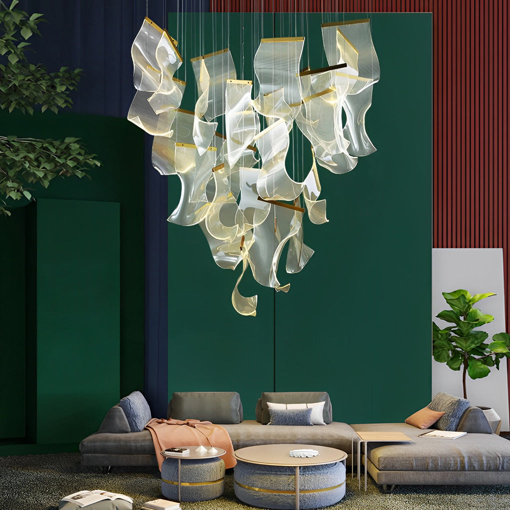 Irregular Curl Acrylic Paper Stepless Dimming LED Nordic Chandelier