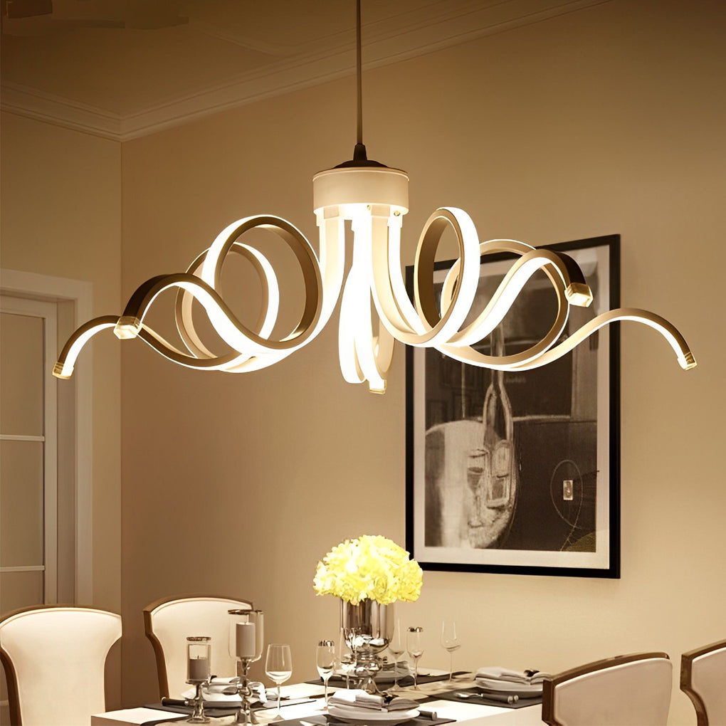 Curves Flower Petals Stepless Dimming White Nordic LED Chandelier