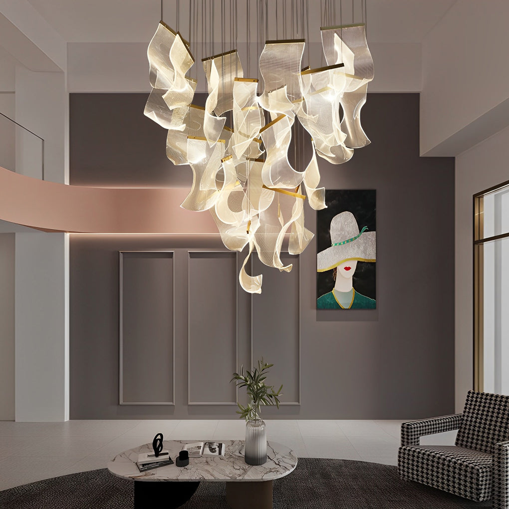 Irregular Curl Acrylic Paper Stepless Dimming LED Nordic Chandelier