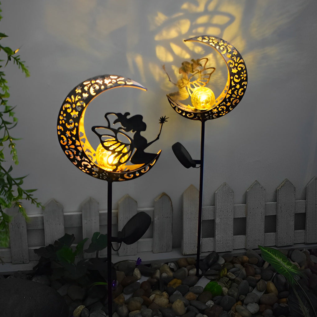 Iron Moon Flame Creative Hollow Projection Cracked Glass Solar Lawn Lights