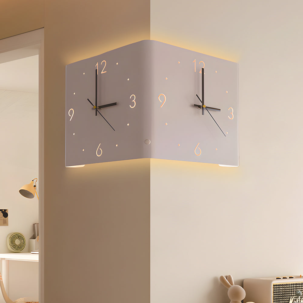 Square Metal Silent Backlit LED Corner Wall Clock Modern Wall Decor