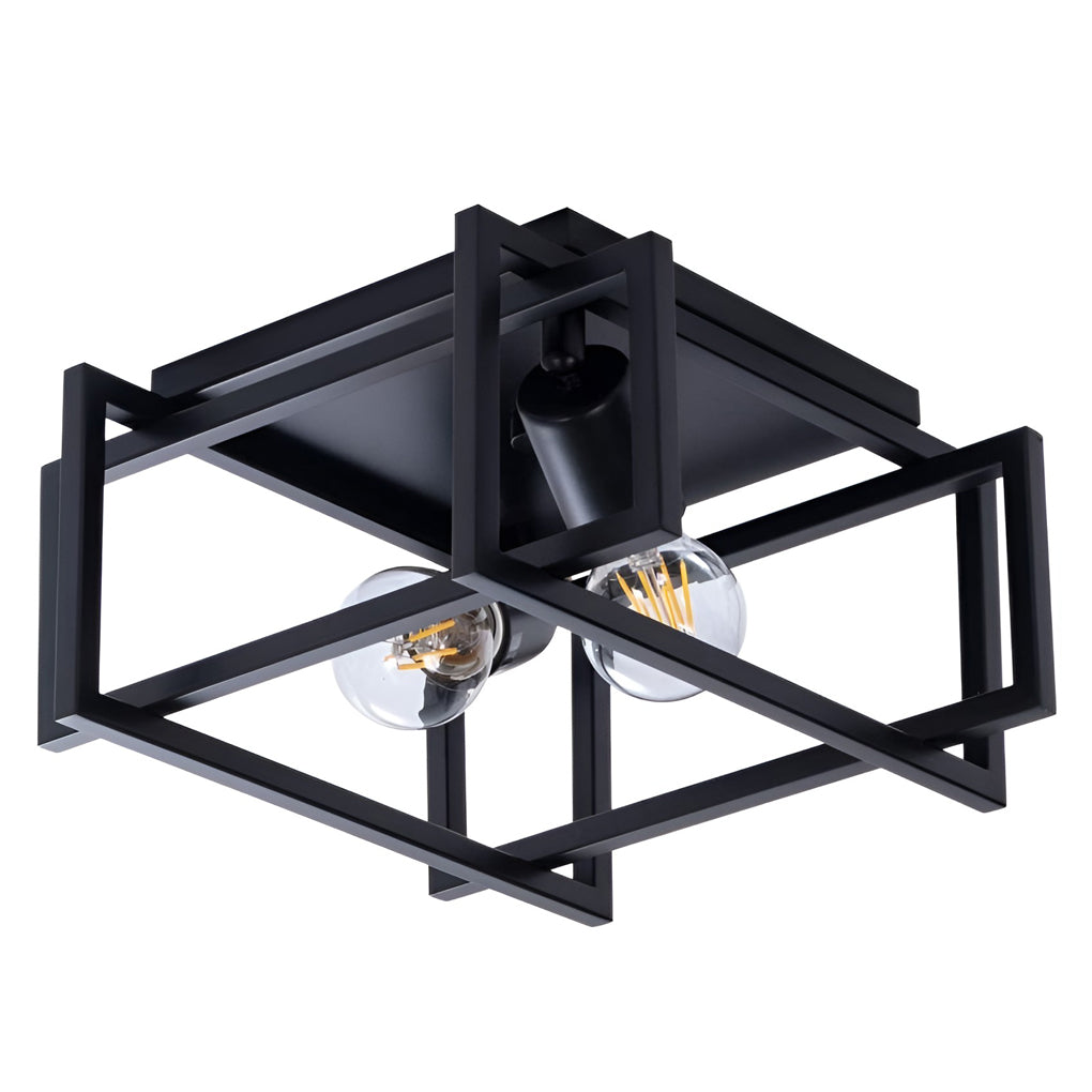 Square Iron Lantern Design Industrial Style Flush Mount Ceiling Light