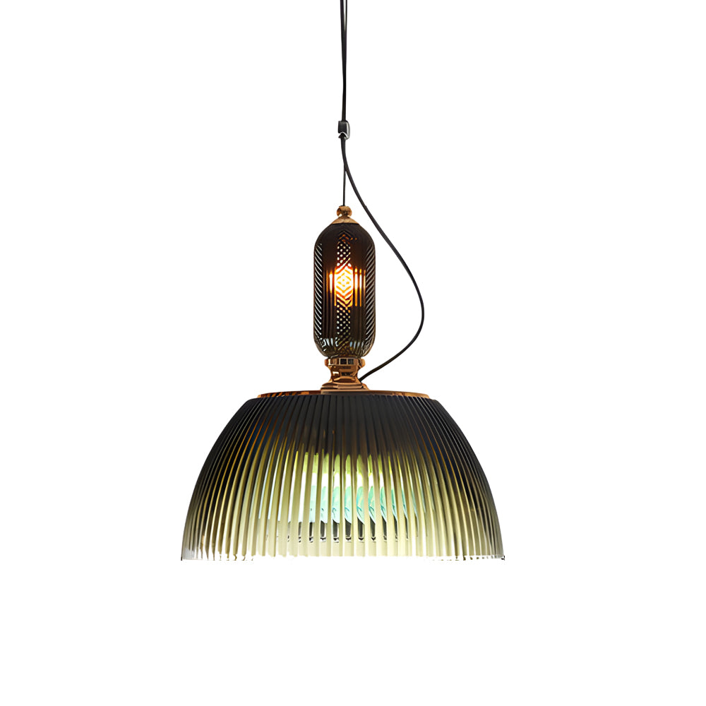 Retro Gradient Dark Green Striped Glass Art Nordic Pendant Lights Fixture