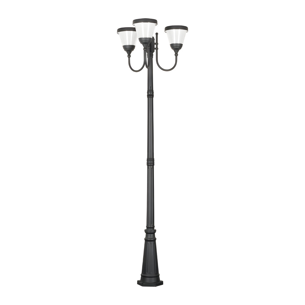 3-Light Black Finish Traditional Outdoor Street Lights with Post Top