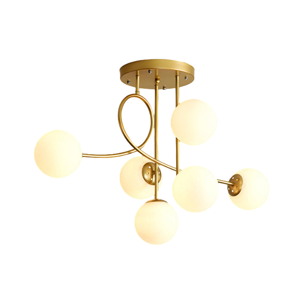 Modern 6-Light Gold/Black Semi-Flush Mount Chandelier with Glass Shade