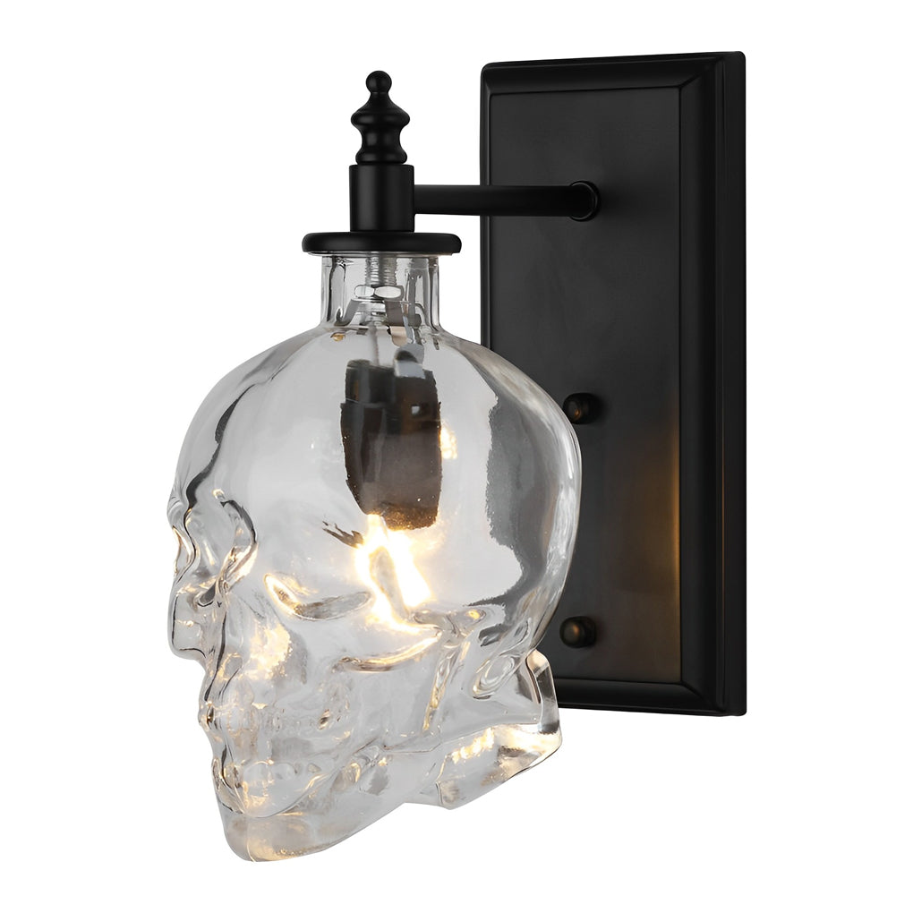 Retro Glass Skull Head LED Black Industrial Style Decorative Wall Lamp