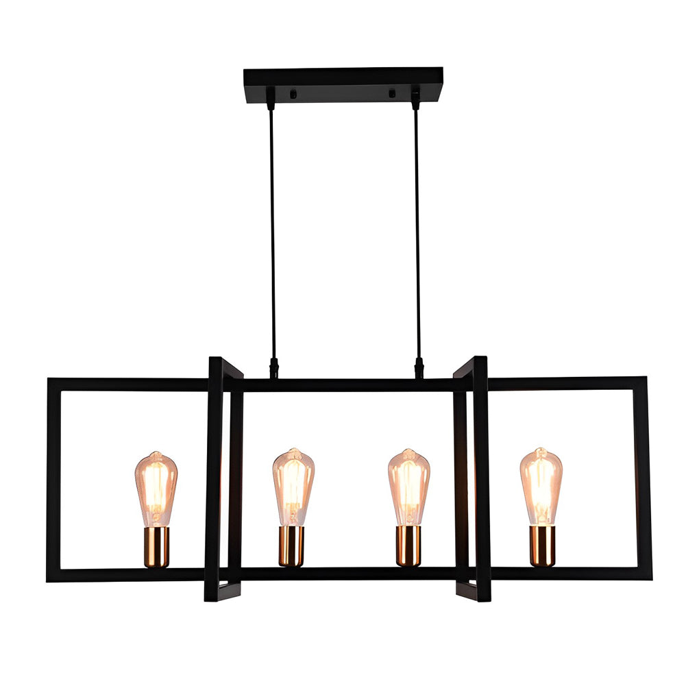 Rectangular Frame Design Iron Black Industrial Chandelier Pendant Lights