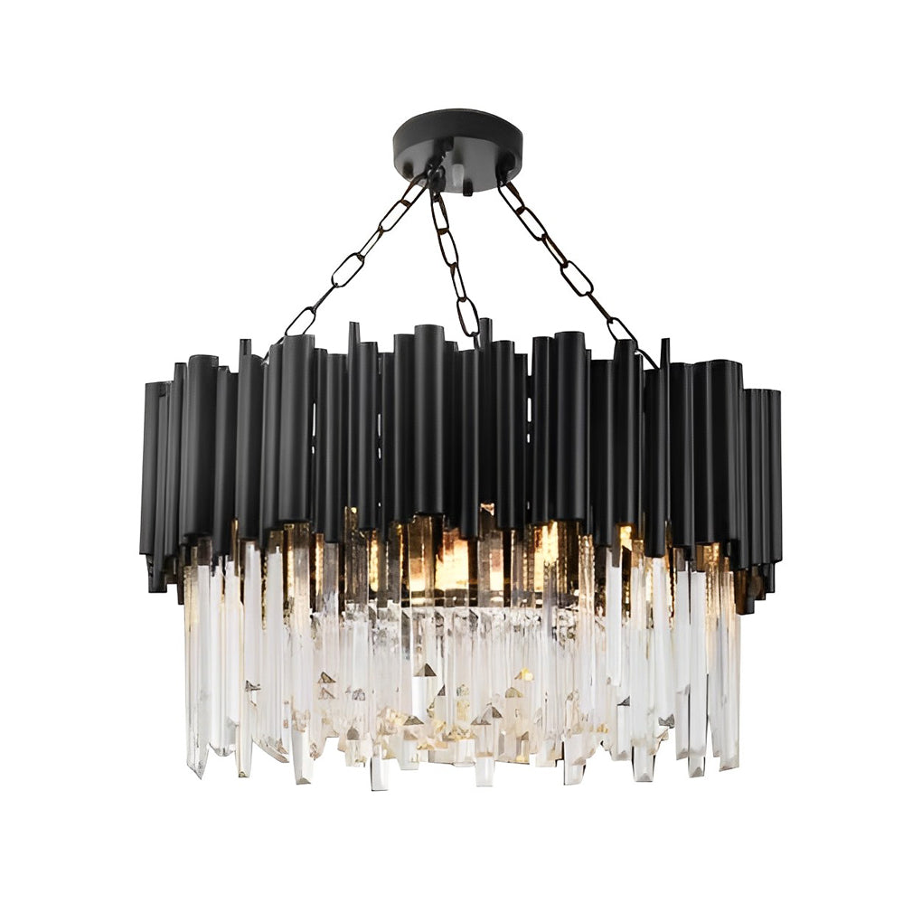 Circular Clear Crystal Metal Black Modern Chandelier Pendant Lamp