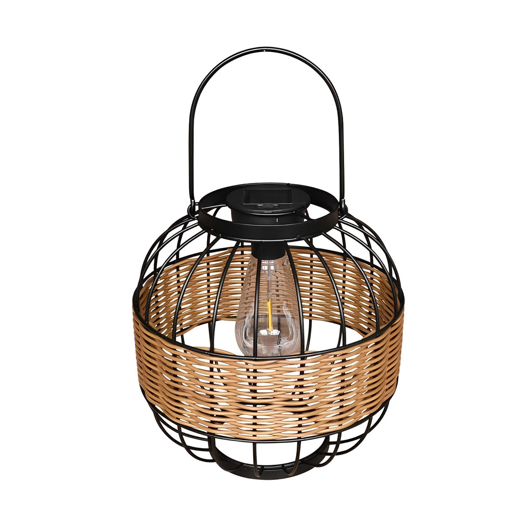 Rattan Decor Cage Shape Waterproof Intelligent Outdoor Solar Lanterns