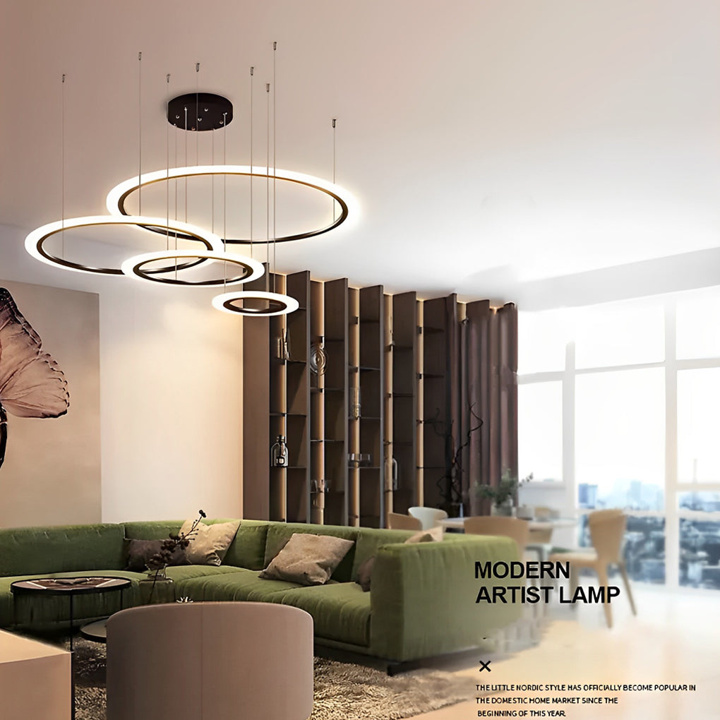 4 Circles Artistic Dimmable LED Modern Pendant Lighting Chandeliers