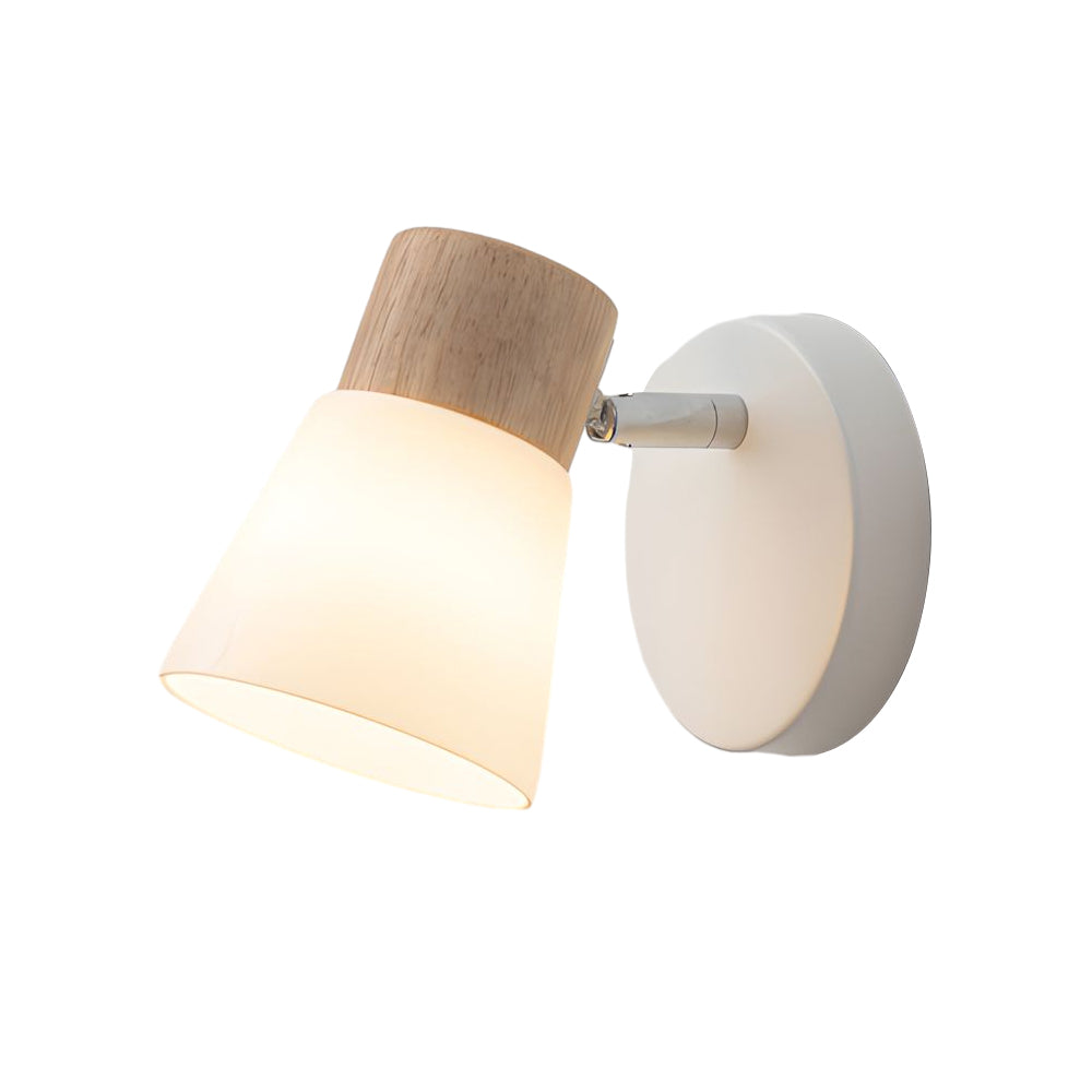 Wood Glass Cone Rotatable Light Wall Sconce, White