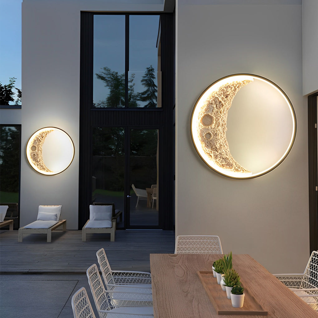 Round Resin Moon Crescent LED Hardwired Outdoor Wall Light