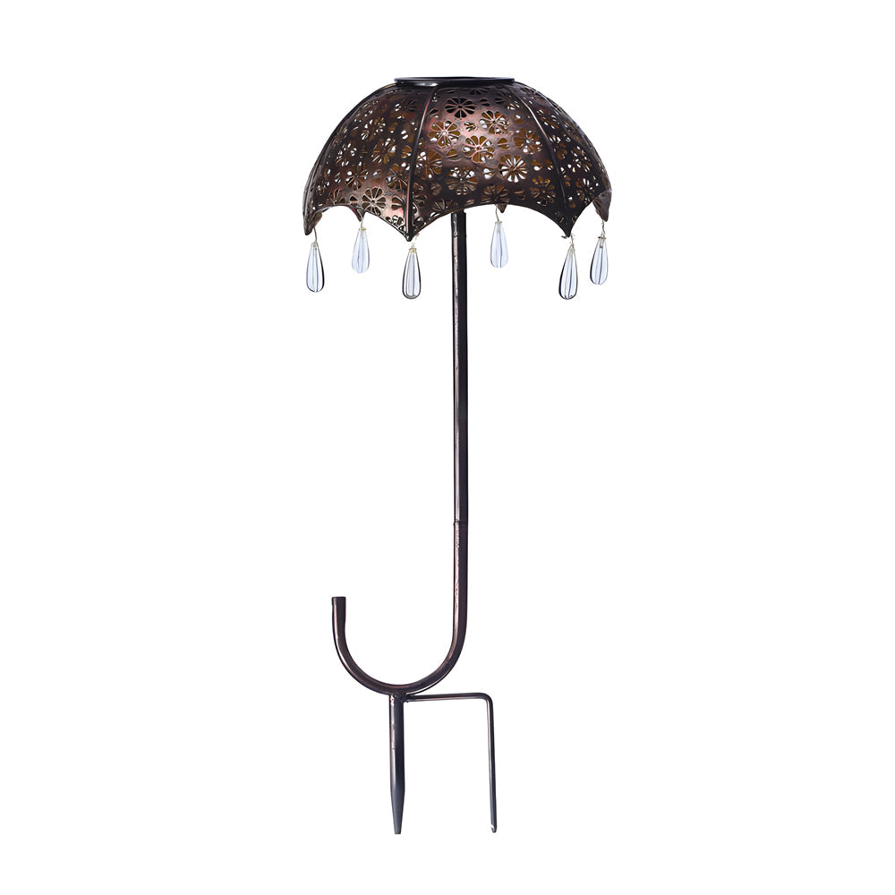 Retro Iron Hollow Umbrella Raindrops Waterproof Modern Solar Lawn Lights