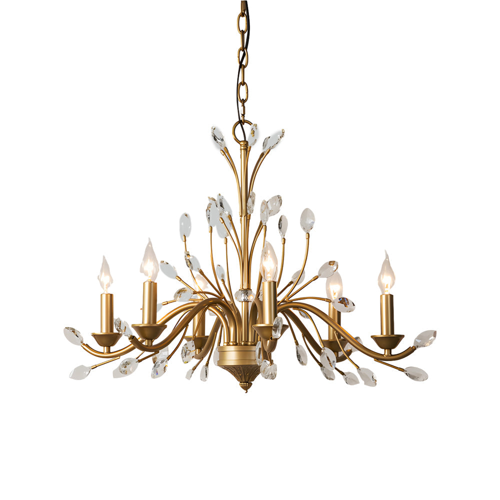 6/9-Light Brass Branch Candle Vintage Chandelier with Crystal Accents