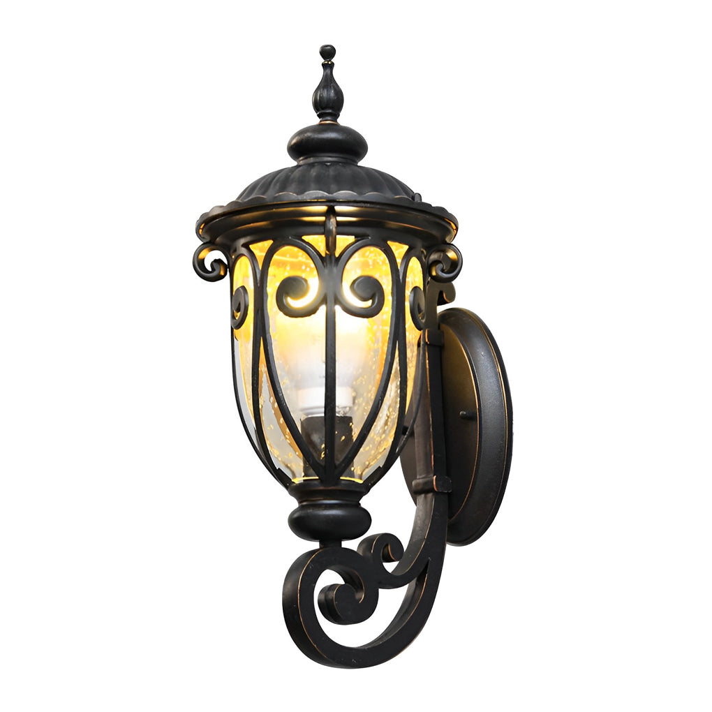 1-Light Antique Black Waterproof Seeded Glass Outdoor Wall Light