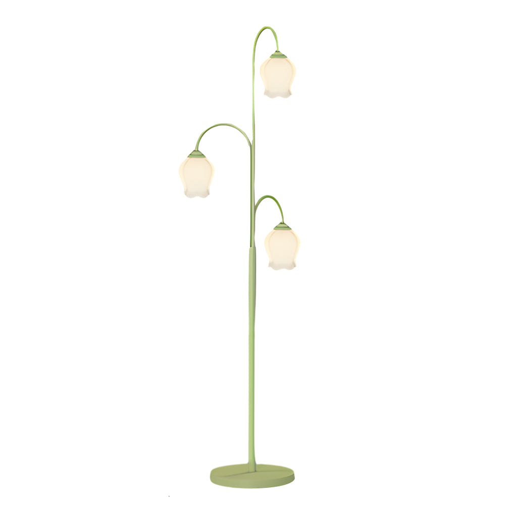 3-light Green Flower Dimmable Arc Hanging Tuilp Floor Lamp