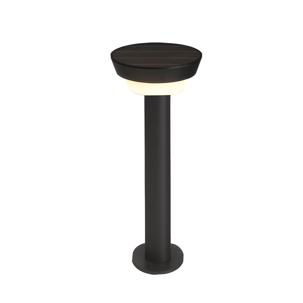 Modern Black Round LED Solar Outdoor Path Light with Stake - Garden Bollard Light