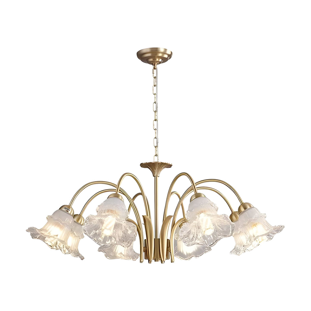 6/8-Light Glass Lily Chandelier French Pastoral Gold Fixture