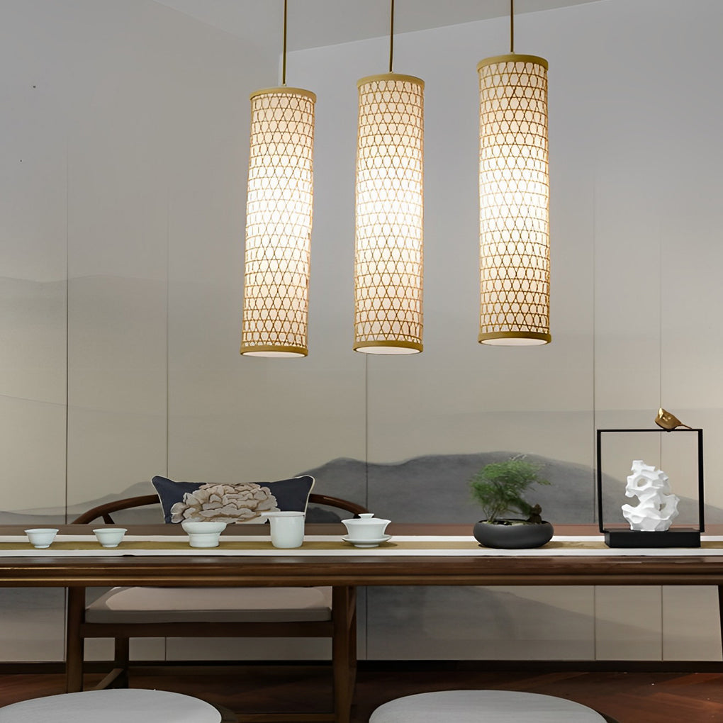 30'' Thin Cluster Cylinder Farmhouse Pendant Light Bamboo Pendant Lights