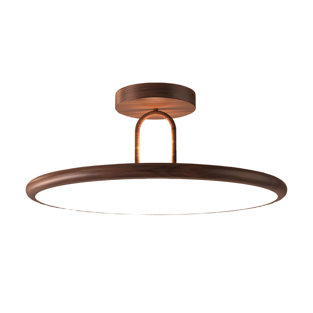 15.7/19.7-in Wood Grain Round Semi Flush Mount Ceiling Light