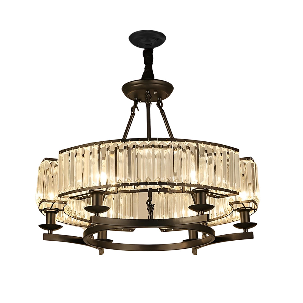 Round Metal Three Step Dimming Modern Rustic Crystal Chandelier Light