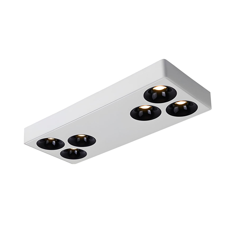 White Rectangular Plate 6-Light Peg Flush Mount Spotlight